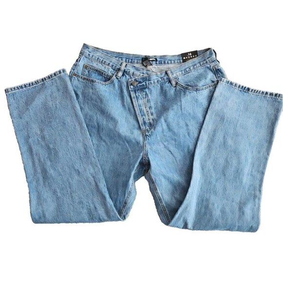 Fashion Nova Curve Crossover Straight Leg Jean Medium Wash SZ 14 Botton Fly NWT - Picture 3 of 16